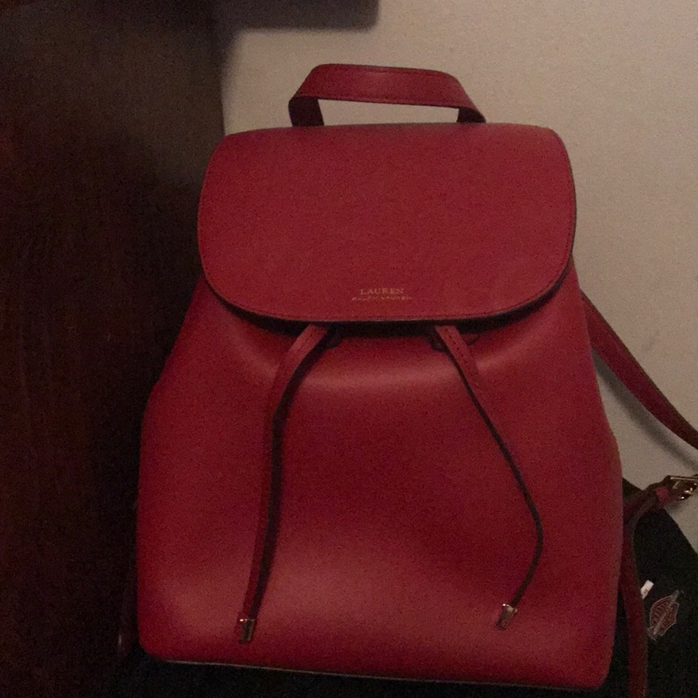 Lauren Ralph Lauren flap leather backpack in red